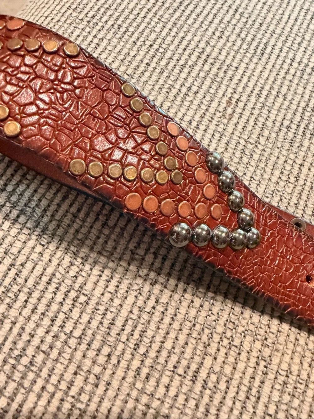 Brown Western Genuine Leather Belt with Metal Accents Multicolor Studded Size L